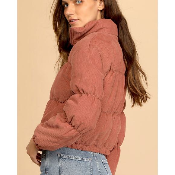 Lulu's L pink corduroy Puffer Jacket - Picture 6 of 7